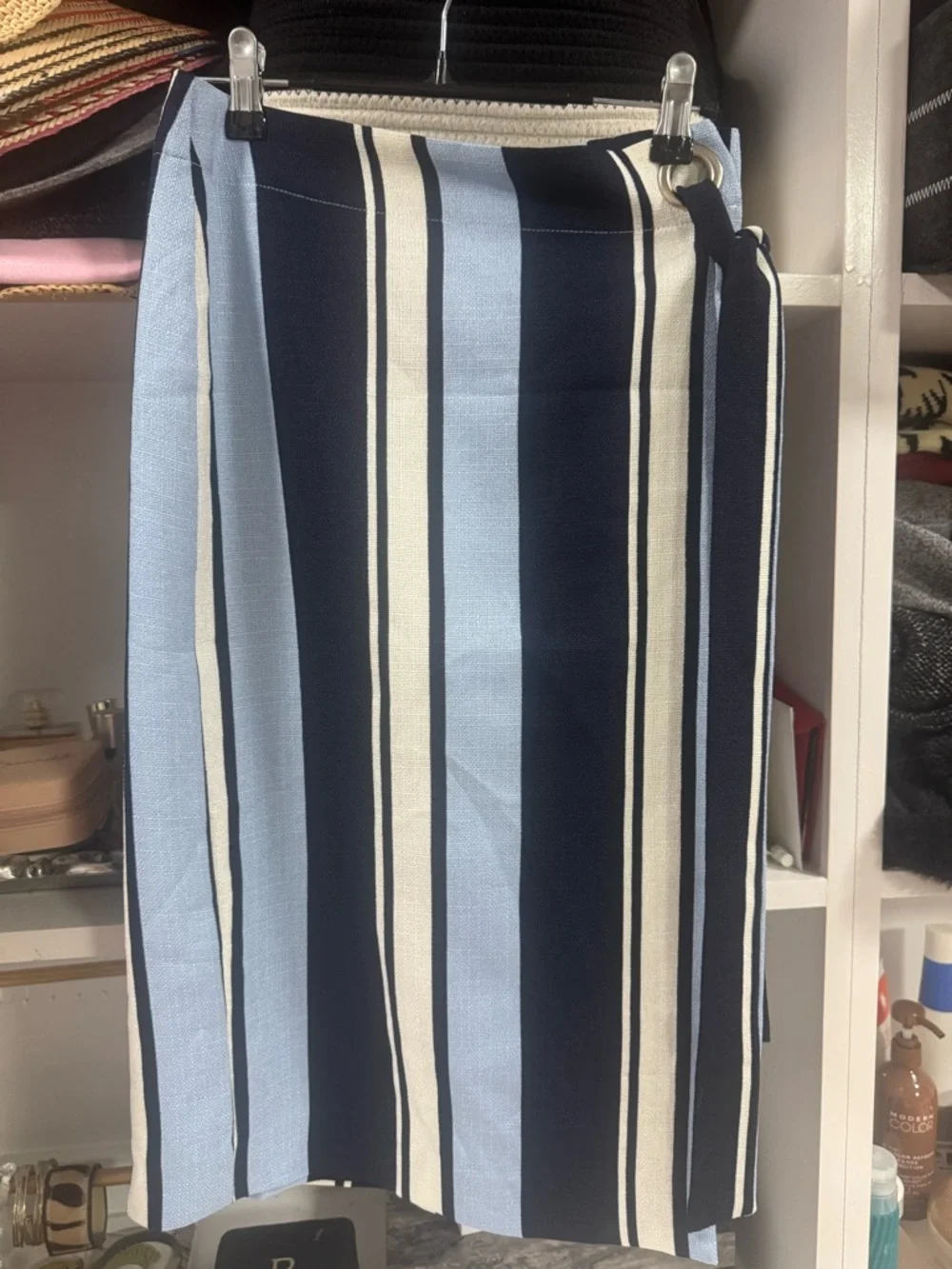.O.A. Los Angeles Striped Wrap Skirt Blue White Nautical Size S Resort Chic - Picture 5 of 5